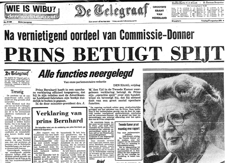Prins betuigt spijt in Lockheed-affaire, voorpagina Telegraaf.